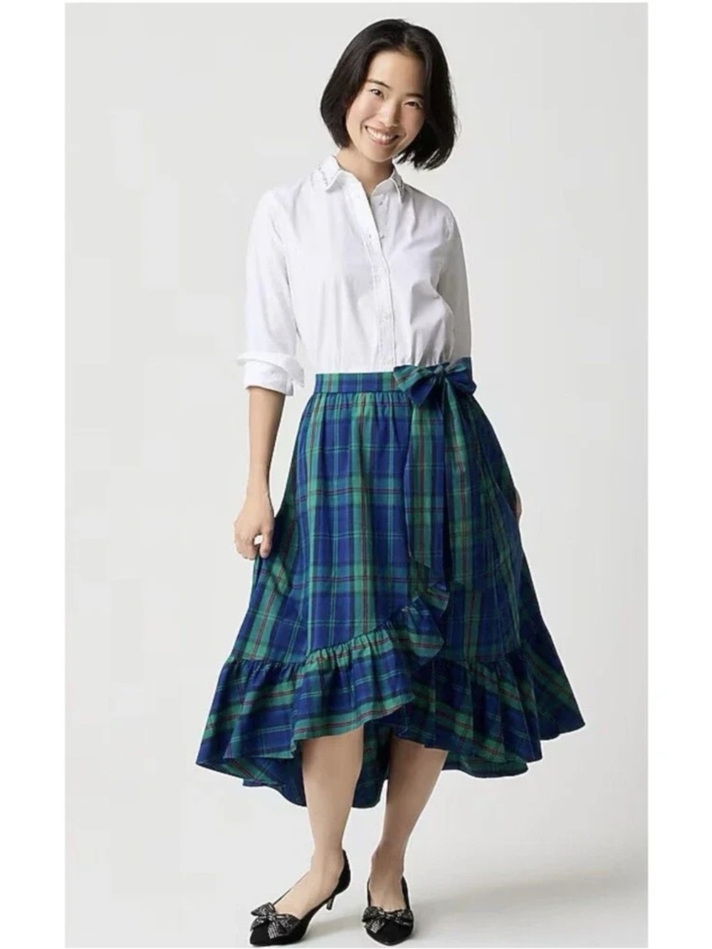 J Crew Tartan Plaid Ruffle Midi Skirt